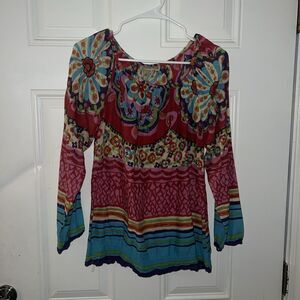 Bhag's Retro Boho Pink Green Blue Floral Lightweight  Top Women's S/M